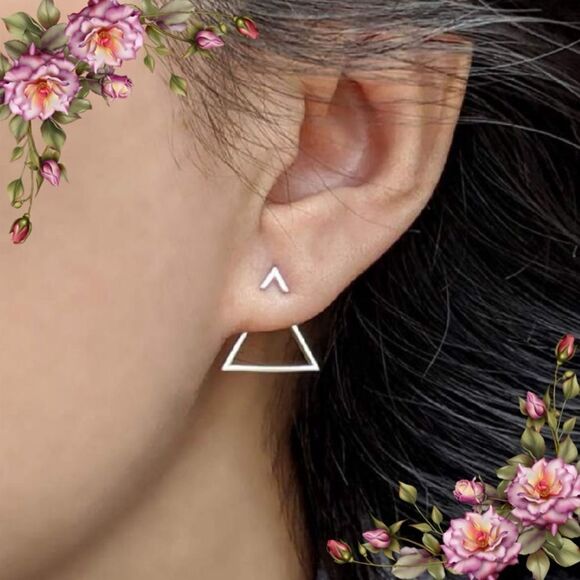 Silver Small Triangle copper Earrings - Picture 11 of 11